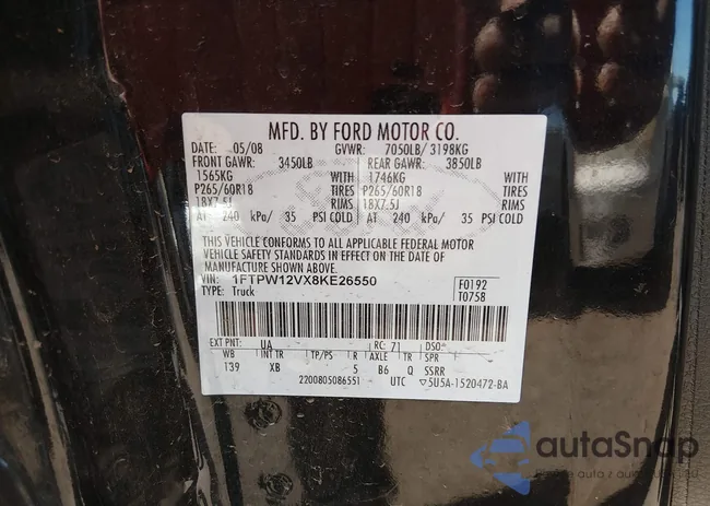 1FTPW12VX8KE26550: 44185892