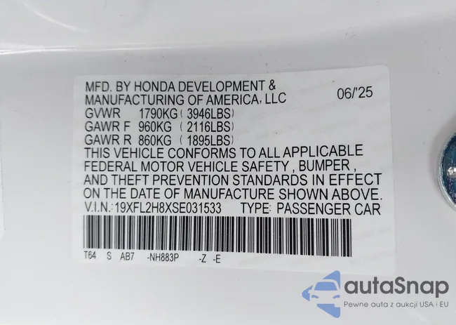 19XFL2H8XSE031533: 44185040