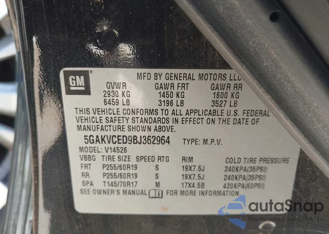 5GAKVCED9BJ362964: 44185290