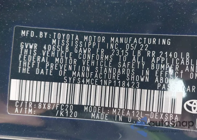 5YFS4MCE1NP118423: 44185349