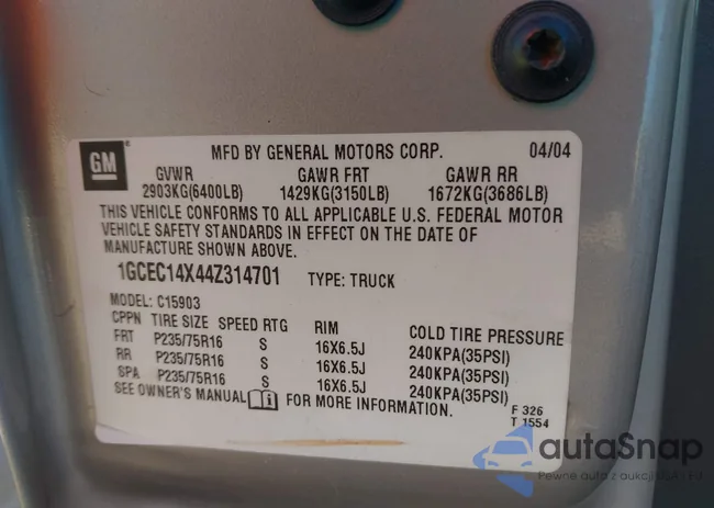 1GCEC14X44Z314701: 44185400