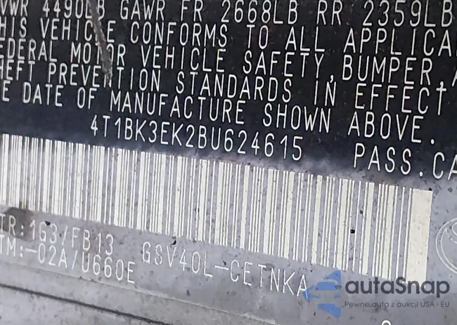 4T1BK3EK2BU624615: 44186676