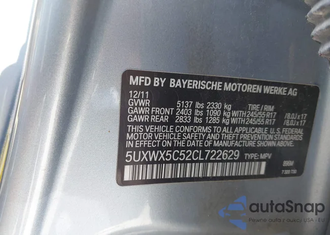 5UXWX5C52CL722629: 44186963