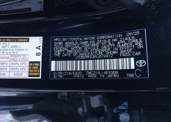 JTDBCMFE4RJ019412: 44186981