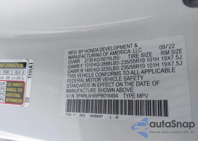 5FNRL6H89PB016494: 44186031