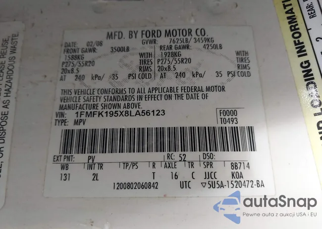 1FMFK195X8LA56123: 44186287