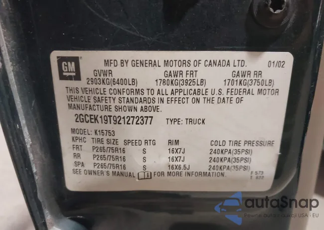 2GCEK19T921272377: 44186325