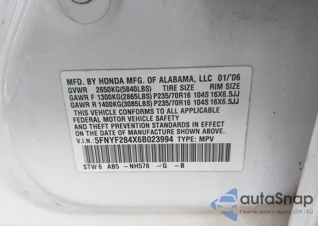 5FNYF284X6B023994: 44187672