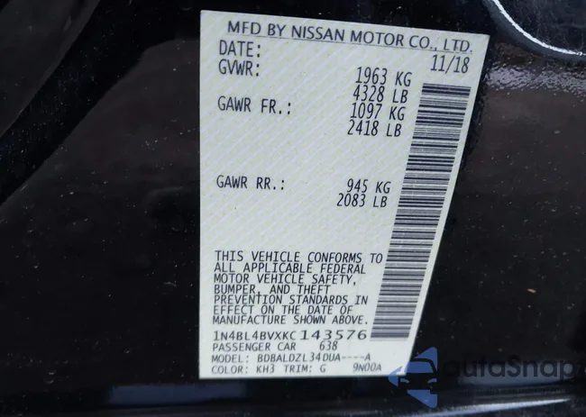 1N4BL4BVXKC143576: 44187884