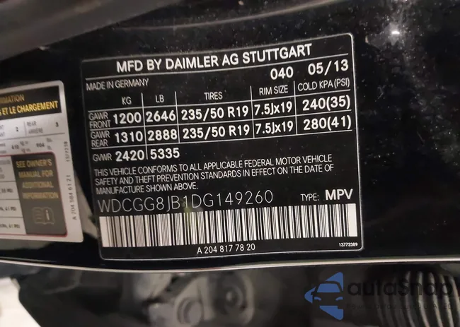 WDCGG8JB1DG149260: 44187989