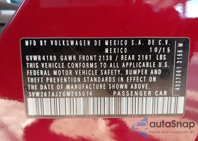 3VW267AJ2GM265014: 44187010