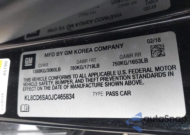 KL8CD6SA0JC465834: 44187080