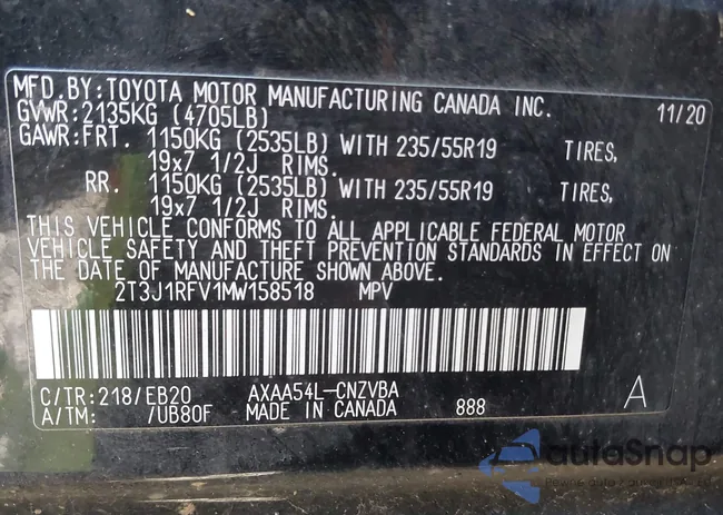 2T3J1RFV1MW158518: 44187135