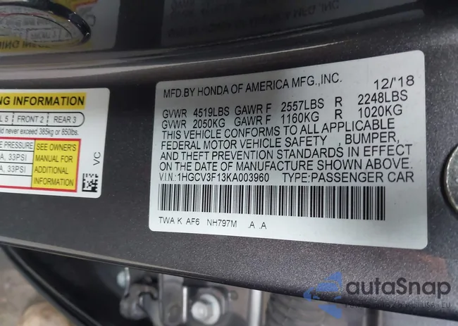 1HGCV3F13KA003960: 44187249