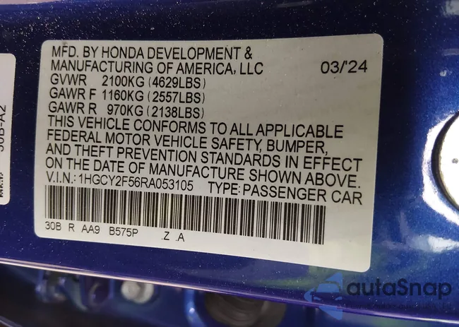 1HGCY2F56RA053105: 44187271