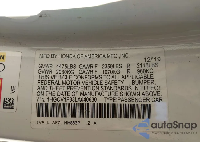 1HGCV1F33LA040630: 44187333