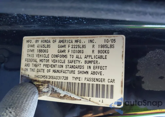 1HGCM563X6A031728: 44187406