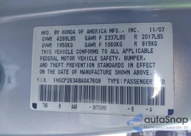 1HGCP26348A047609: 44188427