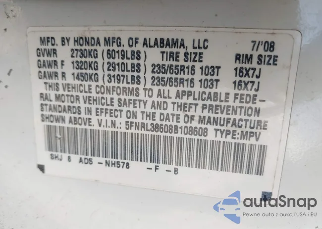 5FNRL38608B108608: 44188501