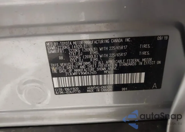 2T3LWRFV1KW042405: 44188101