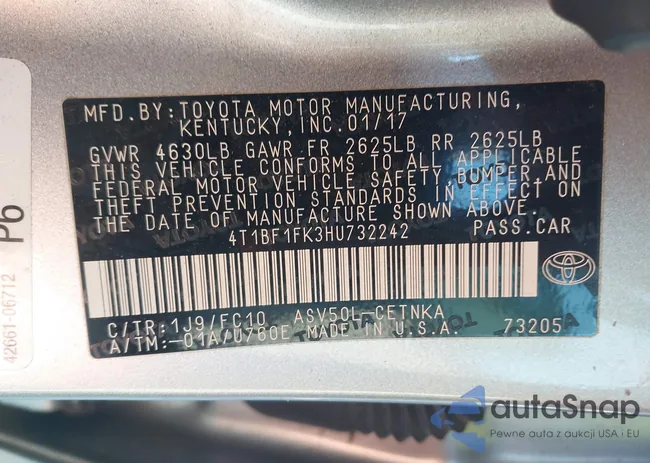 4T1BF1FK3HU732242: 44188148