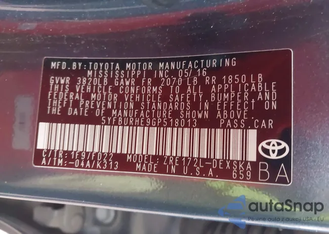 5YFBURHE9GP518013: 44188302