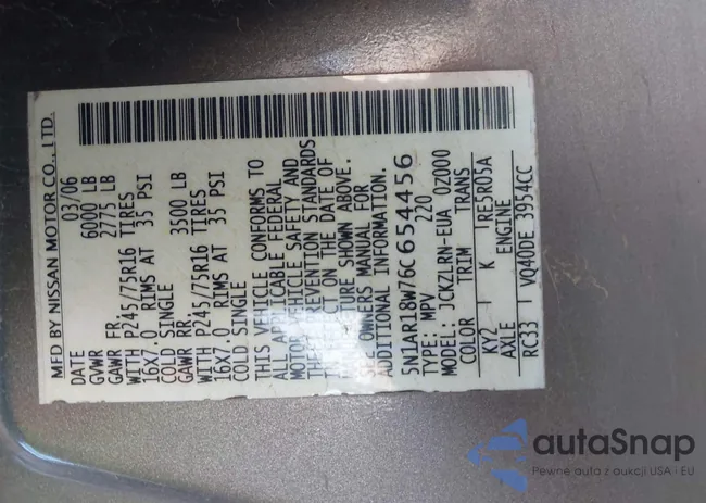 5N1AR18W76C654456: 44189568