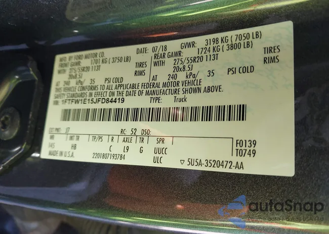 1FTFW1E15JFD84419: 44189379