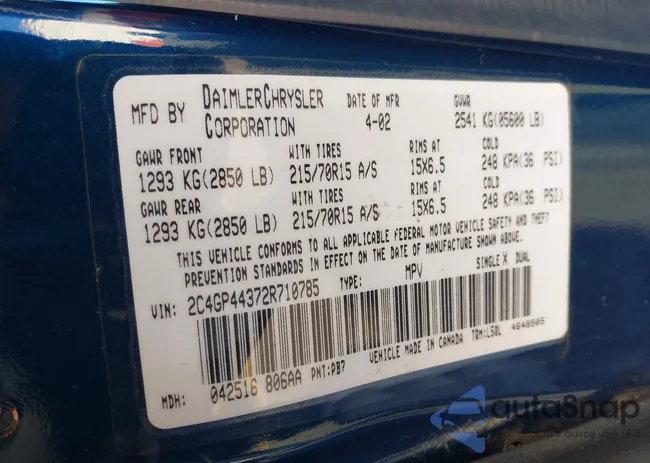 2C4GP44372R710785: 44190429