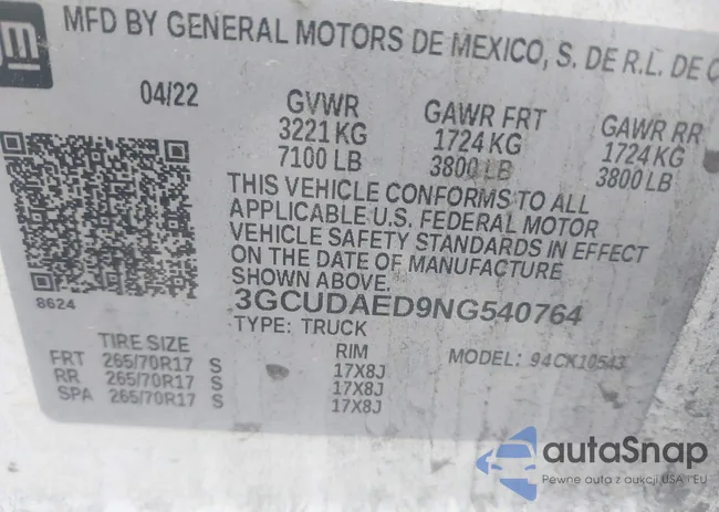 3GCUDAED9NG540764: 44190553