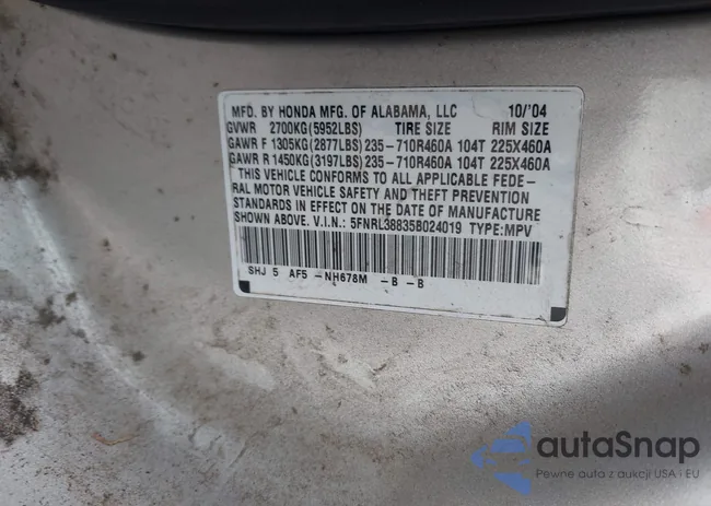 5FNRL38835B024019: 44190616