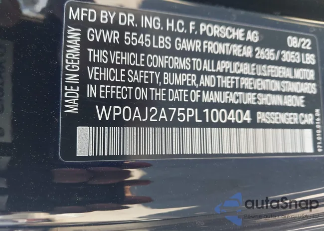 WP0AJ2A75PL100404: 44190642