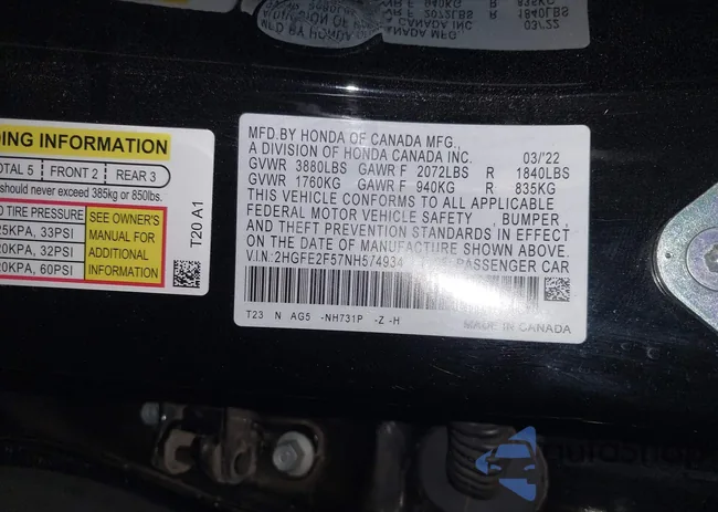 2HGFE2F57NH574934: 44190650