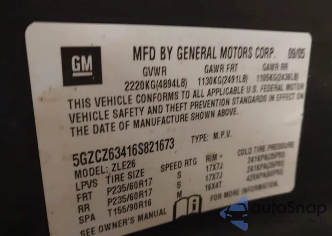 5GZCZ63416S821673: 44190656