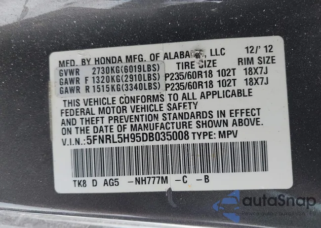 5FNRL5H95DB035008: 44190732