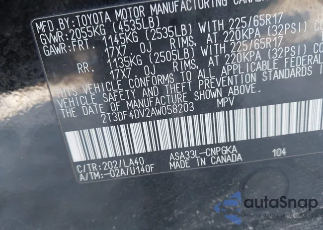 2T3DF4DV2AW058203: 44190763