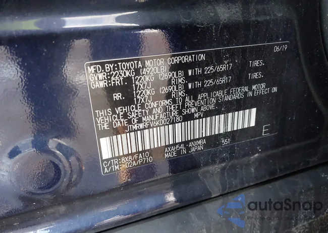 JTMRWRFV6KD027180: 44190834