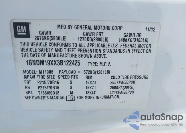 1GNDM19XX3B122425: 44190893