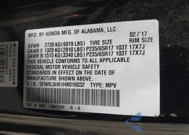 5FNRL5H61HB016032: 44190974