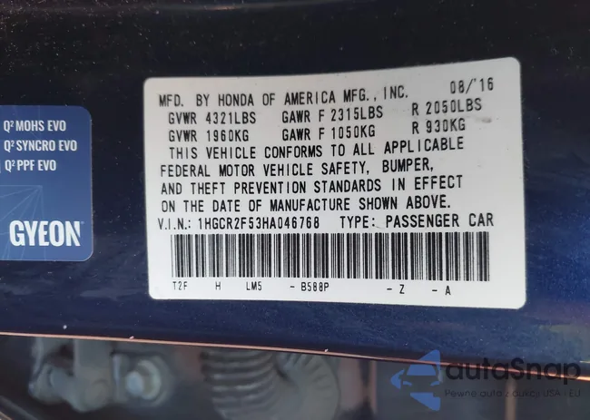 1HGCR2F53HA046768: 44190032