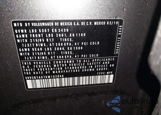 3VV2B7AX7KM102646: 44190098