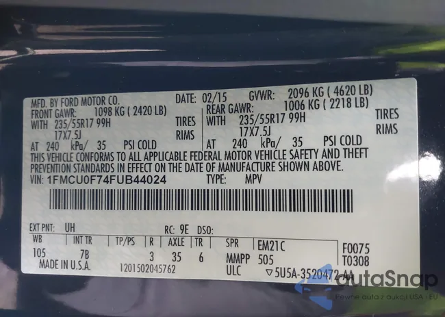 1FMCU0F74FUB44024: 44191405