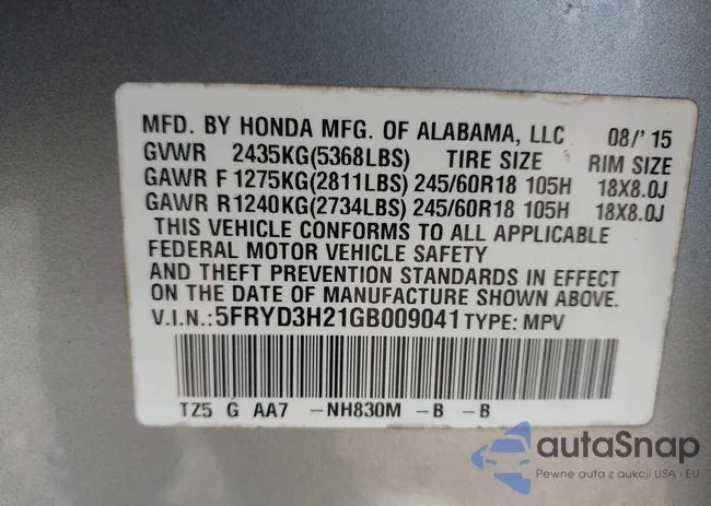 5FRYD3H21GB009041: 44191429