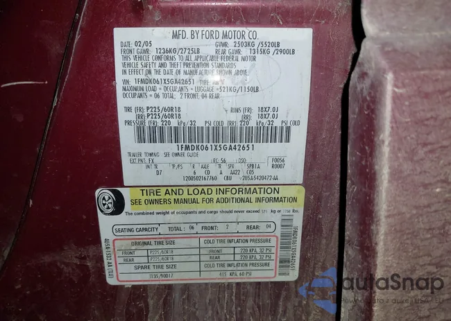 1FMDK061X5GA42651: 44191446