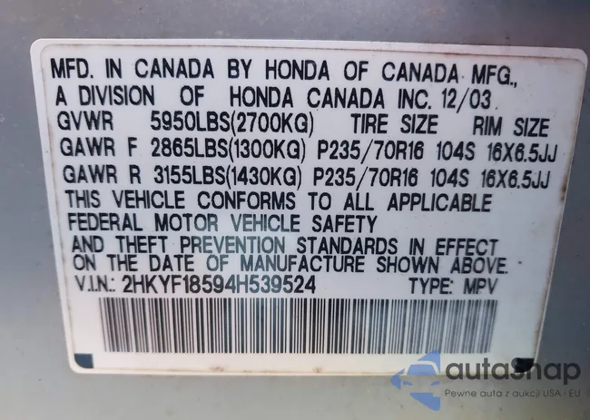 2HKYF18594H539524: 44191514