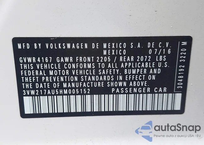 3VW217AU5HM005152: 44191575