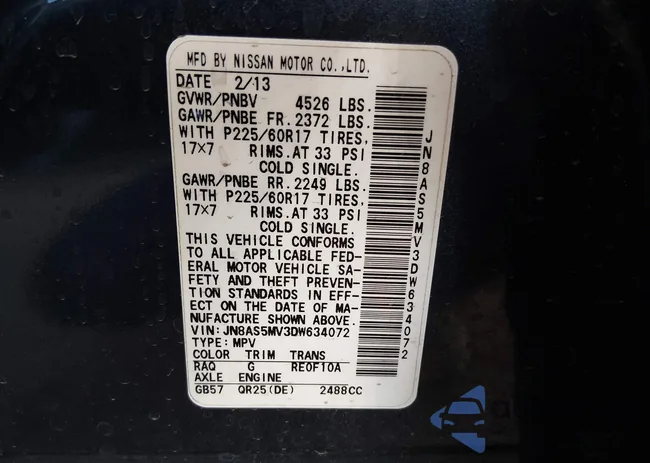 JN8AS5MV3DW634072: 44191599