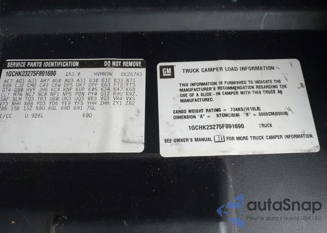 1GCHK23275F891690: 44191685