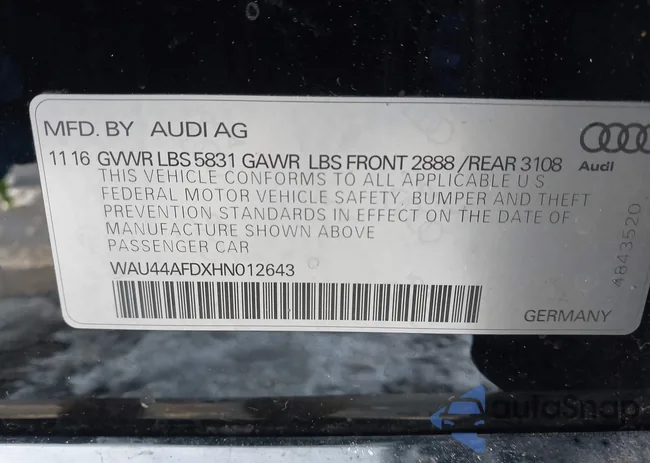 WAU44AFDXHN012643: 44191711