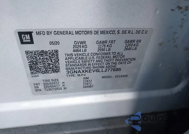 3GNAXKEV6LL277685: 44191765